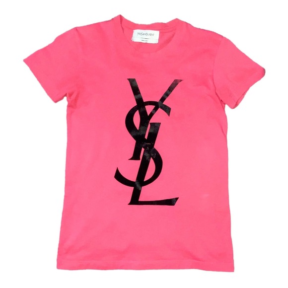 Yves Saint Laurent Tops - S VTG Yves Saint Laurent Pink Black YSL Velvet Logo Spellout T-Shirt Tee Top